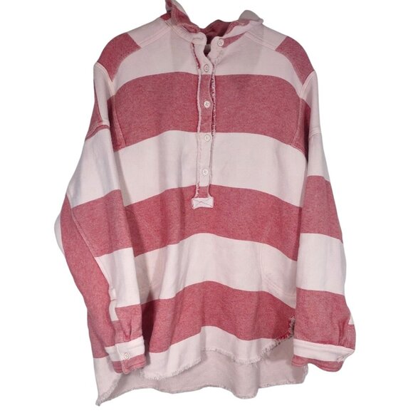 We The Free Free People Arizona Sky Striped Henley Pullover Red & White Sz Large - Picture 6 of 9